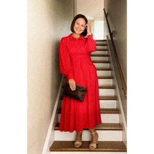 Saunders Collective Red Holiday Party Long Sleeve Mid Shirt Dress Size 6 | Women